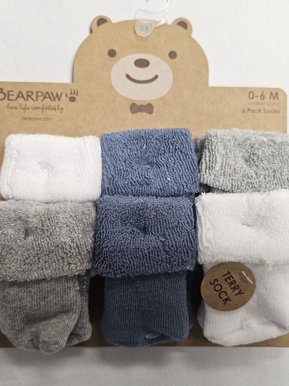 BearPaw Infant Terry Socks - Blue, Gray, White (6-Pack)